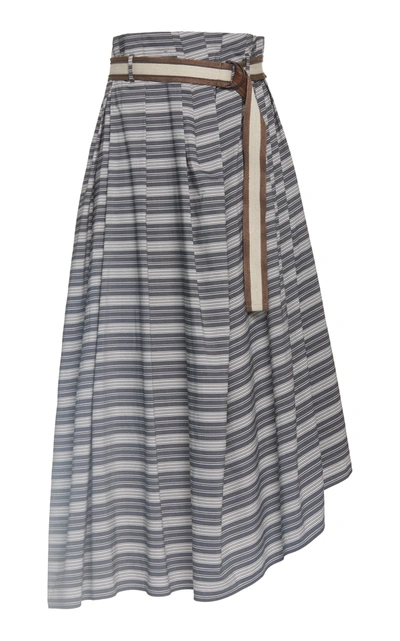 Shop Brunello Cucinelli Striped Poplin Skirt With Monili D-ring Belt In Black/white