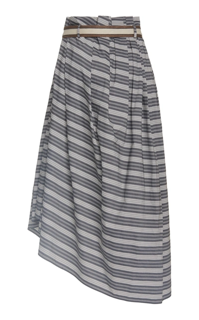 Shop Brunello Cucinelli Striped Poplin Skirt With Monili D-ring Belt In Black/white