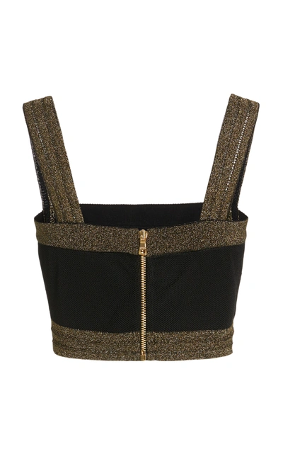 Shop Balmain Metallic Jersey-knit Bra Top