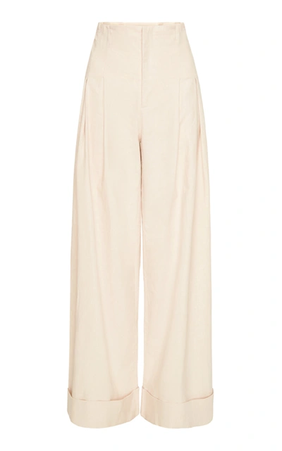 Shop St Agni Lise Linen-blend Wide-leg Pants In White