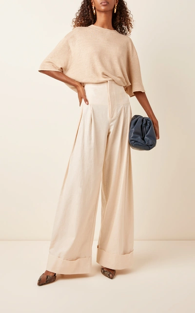 Shop St Agni Lise Linen-blend Wide-leg Pants In White