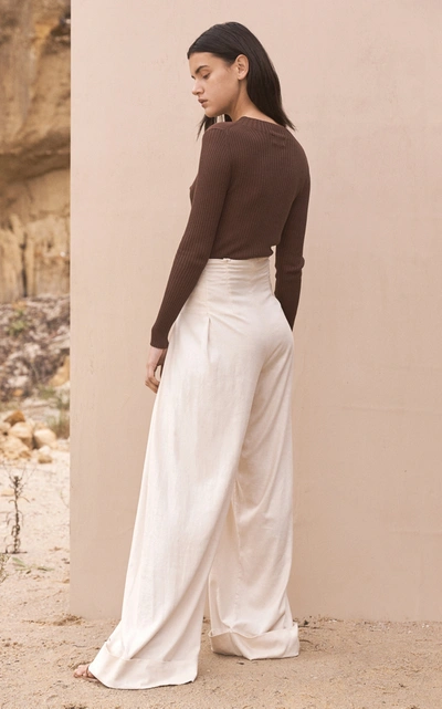 Shop St Agni Lise Linen-blend Wide-leg Pants In White