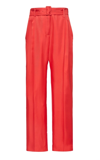 Shop Sally Lapointe Women's Belted Silk-satin Straight-leg Pants In Red,black