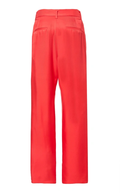 Shop Sally Lapointe Women's Belted Silk-satin Straight-leg Pants In Red,black