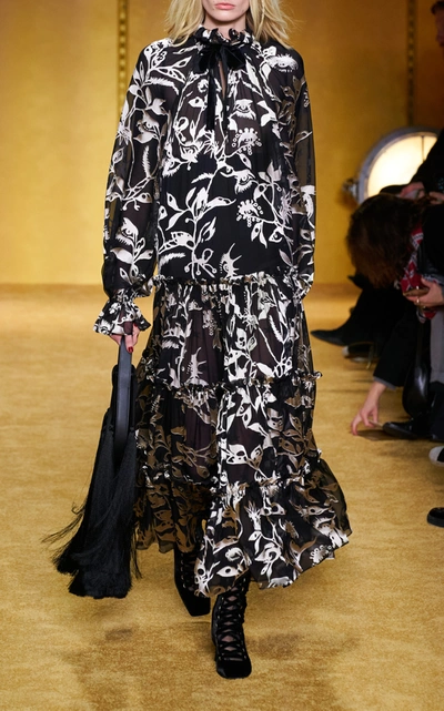 Shop Zimmermann Ladybeetle Floral Silk Tie-neck Maxi Dress In Black