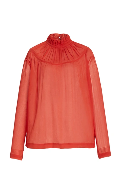 Shop Victoria Victoria Beckham Women's Pin-tucked Georgette Top In Orange