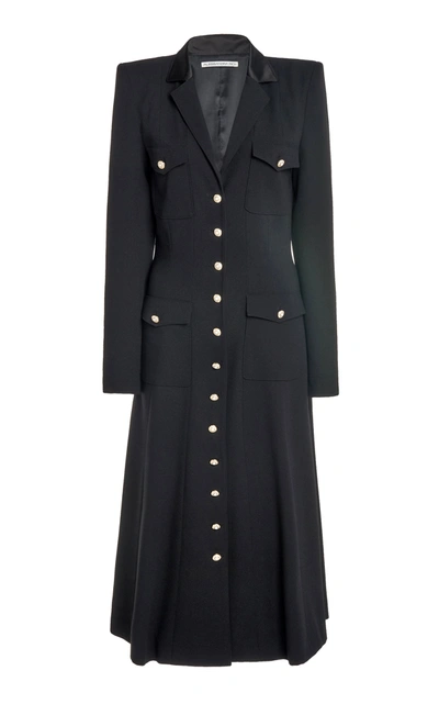 Shop Alessandra Rich Wool Button Front Pocket Dress In Black