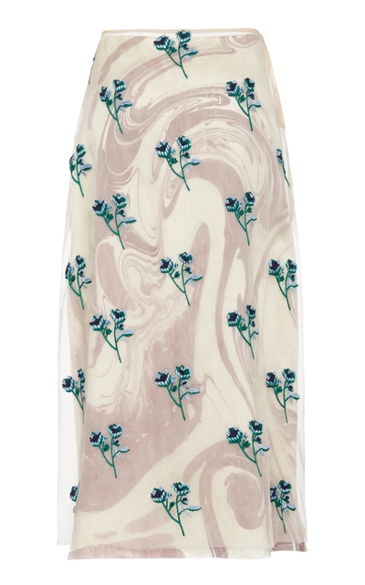 Shop Marina Moscone Floral-print Silk-blend Skirt