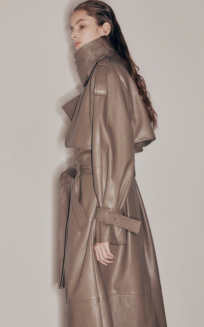 Shop Low Classic Belted Faux Leather Trench Coat In Neutral