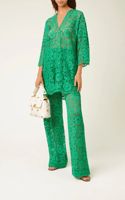 Shop Valentino Women's Lace Wide-leg Pants In Green