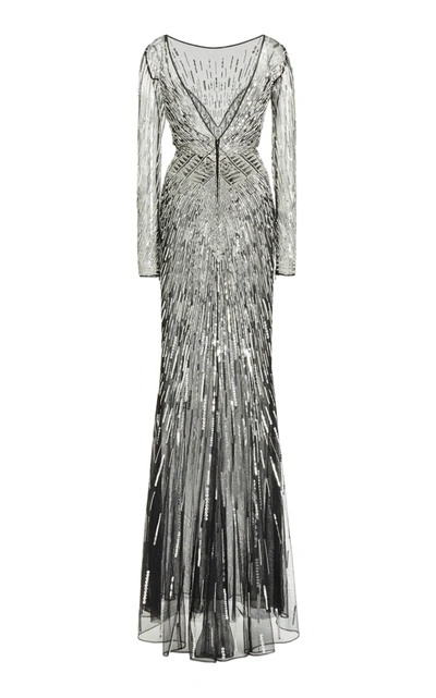 Shop Zuhair Murad Starlight Sequined Chiffon Gown In Black