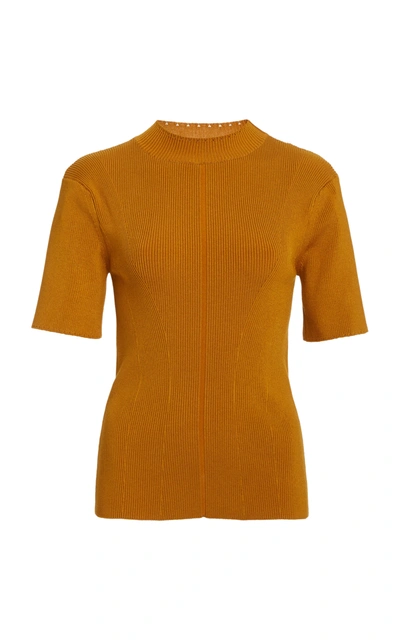 Shop Oscar De La Renta Women's Ribbed Stretch-silk Top In Yellow