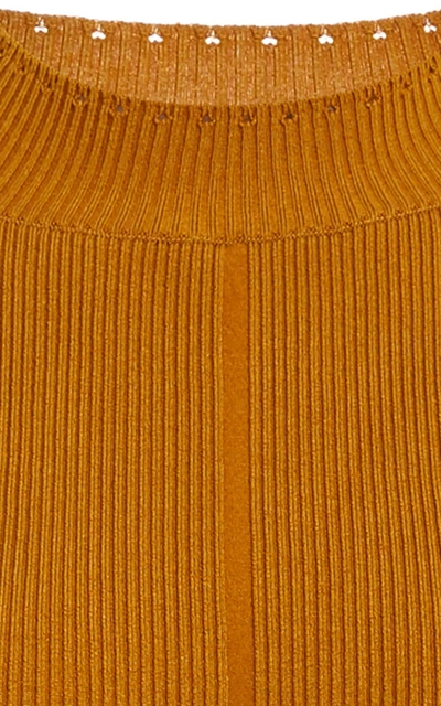 Shop Oscar De La Renta Women's Ribbed Stretch-silk Top In Yellow