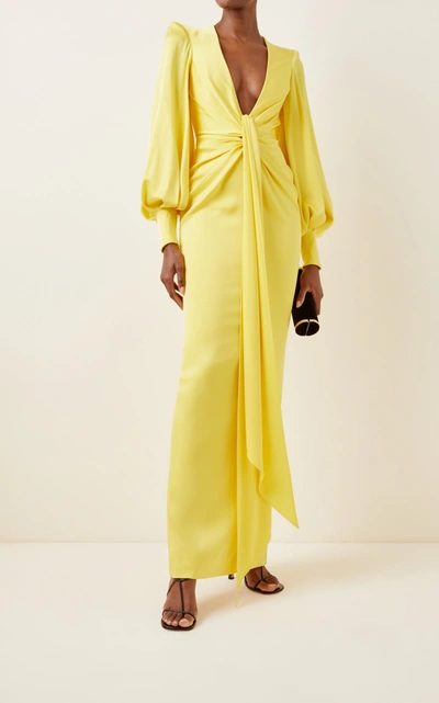Shop Alex Perry Women's Dane Drape-detailed Satin Crepe Gown In Yellow