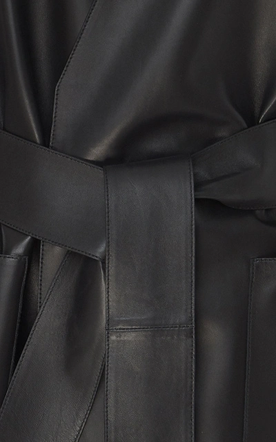 Shop Loewe Leather Belted Coat In Black