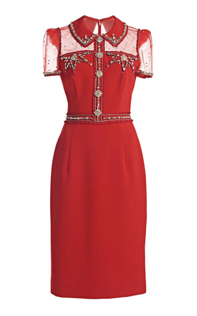 Shop Jenny Packham Embroidered Crepe Dress In Red