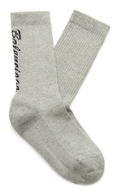 Shop Balenciaga Intarsia Cotton-blend Socks In Grey