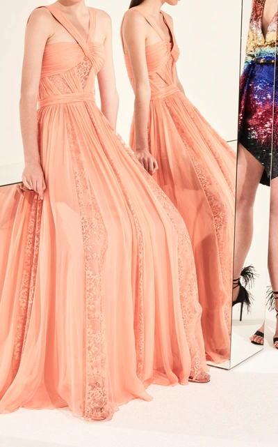 Shop Zuhair Murad Lace-detailed Organza Dress In Pink