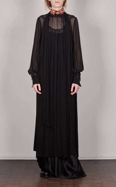 Shop Ann Demeulemeester Satin Slip Maxi Dress In Black