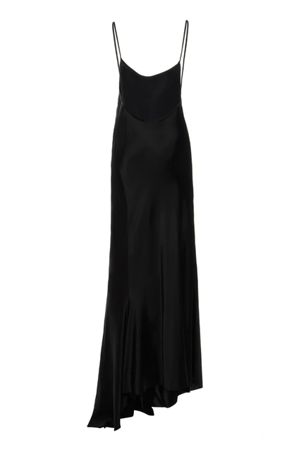 Shop Ann Demeulemeester Satin Slip Maxi Dress In Black
