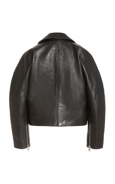 Shop Ganni Women's Cropped Grain Leather Jacket In Black