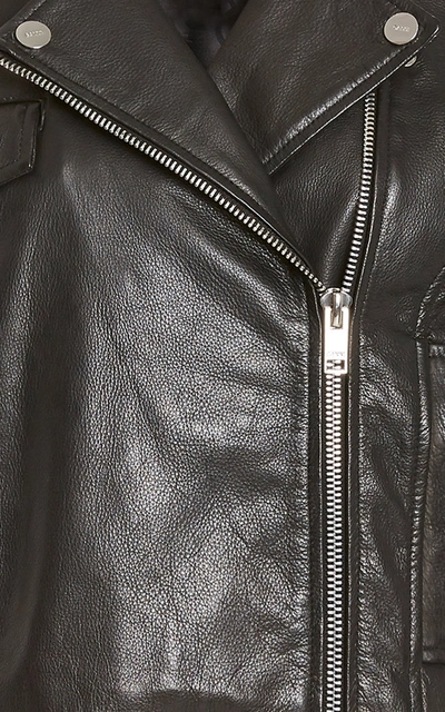 Shop Ganni Women's Cropped Grain Leather Jacket In Black