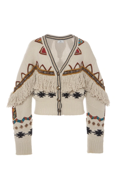 Shop Etro Fringed Wool-blend Cardigan In Print