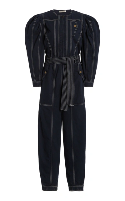 Shop Ulla Johnson Women's Leo Belted Cotton-twill Jumpsuit In Blue