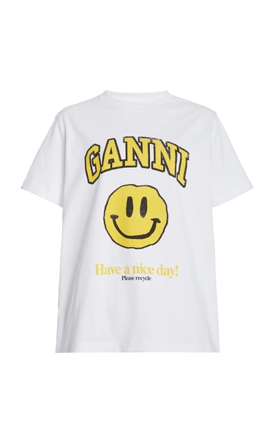 Shop Ganni Logo-print Cotton T-shirt In White