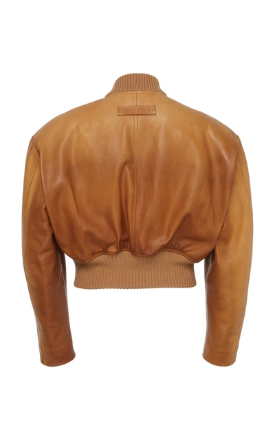 Shop Miu Miu Oversized Leather Jacket In Brown