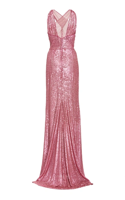 Shop Naeem Khan Criss-cross Sequin Gown In Pink