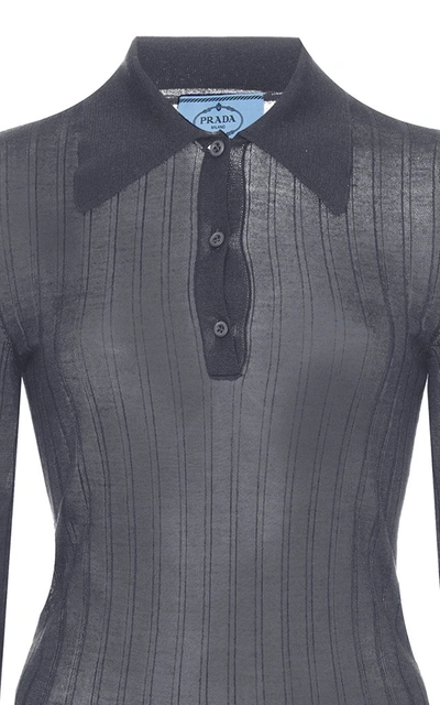 Shop Prada Women's Ribbed Knit Cashmere Silk Top In Dark Grey