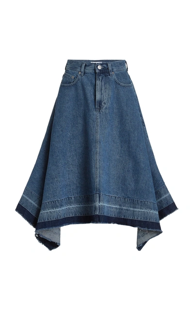 Shop Jw Anderson Women's Released-hem Denim Midi Skirt In Medium Wash