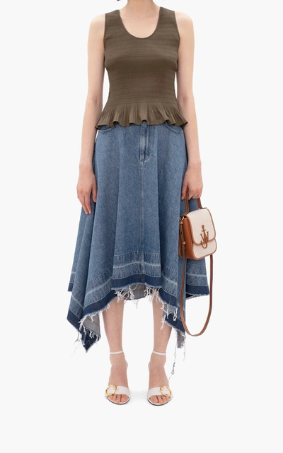 Shop Jw Anderson Women's Released-hem Denim Midi Skirt In Medium Wash