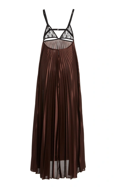 Shop Christopher Kane Women's Lace-panelled Pleated Satin Jersey Slip Dress In Brown