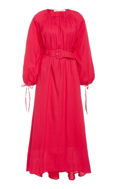 Shop Bouguessa Flowy Puffed Sleeves Cotton Dress In Red