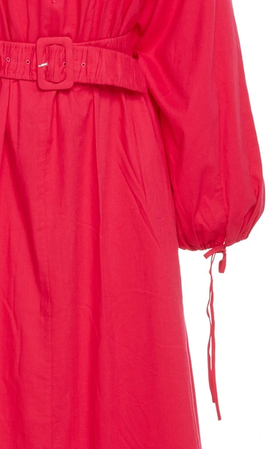 Shop Bouguessa Flowy Puffed Sleeves Cotton Dress In Red