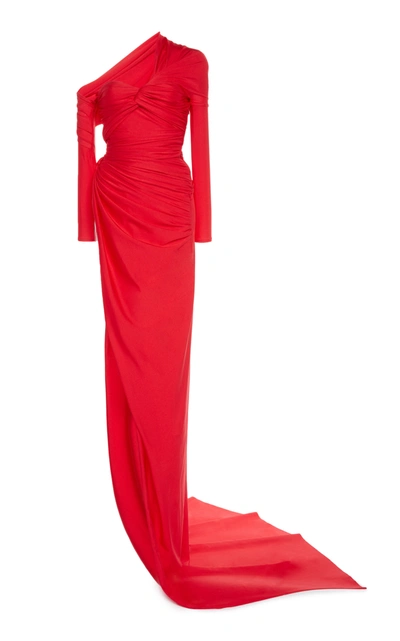 Shop Balenciaga Women's Draped Jersey Gown In Red