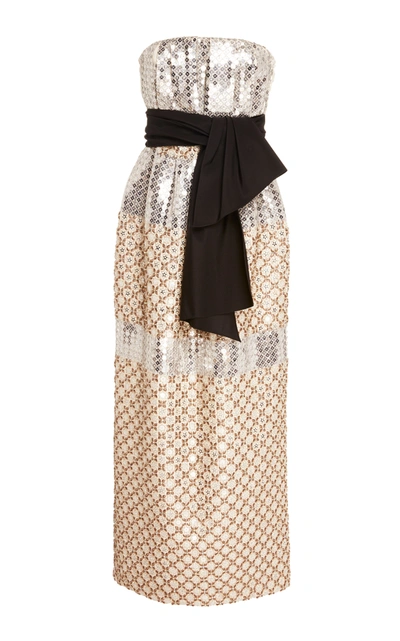 Shop Carolina Herrera Metallic Sequined Silk-jacquard Midi Dress In Multi