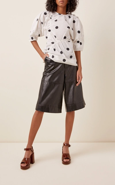 Shop Ganni Polka-dot Print Recycled Crepe Blouse