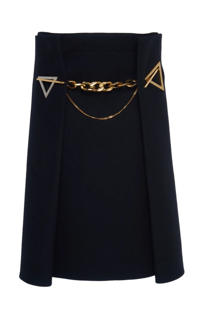 Shop Bottega Veneta Chain-embellished Cashmere-twill Midi Skirt In Black