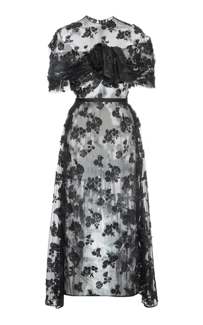 Shop Prada Cotton-blend Lace Midi Dress In Black