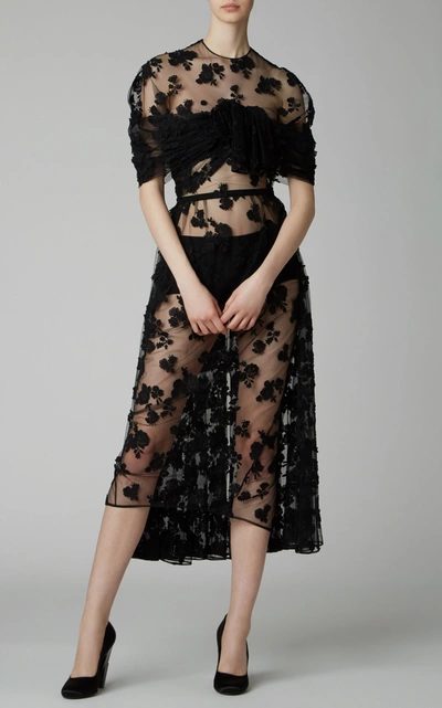 Shop Prada Cotton-blend Lace Midi Dress In Black