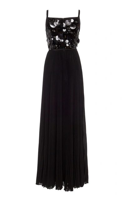 Shop Prada Women's Embellished Pleated Maxi Gown In Black