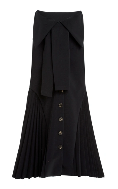 Shop A.w.a.k.e. Women's Bow-detailed Pleated Cady Midi Skirt In Black