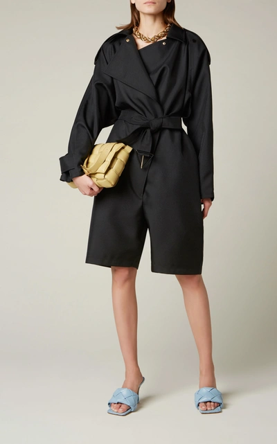 Bottega Veneta Double-breasted Belted Twill Playsuit In Black