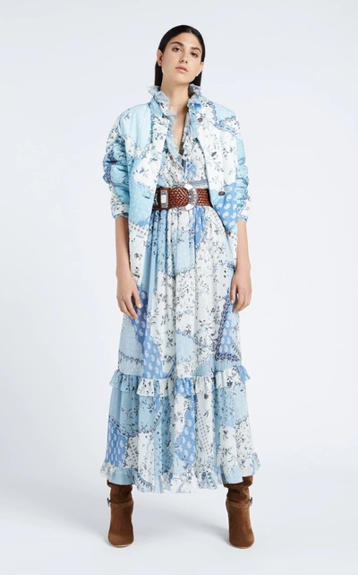 Shop Etro Women's Ruffle-trimmed Printed Silk Maxi Dress In Blue