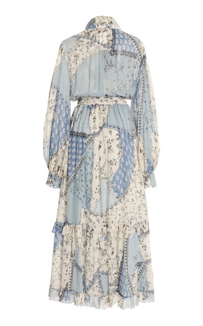Shop Etro Women's Ruffle-trimmed Printed Silk Maxi Dress In Blue