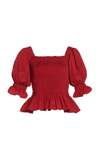 Shop Molly Goddard Mackenzie Smocked Taffeta Top In Red