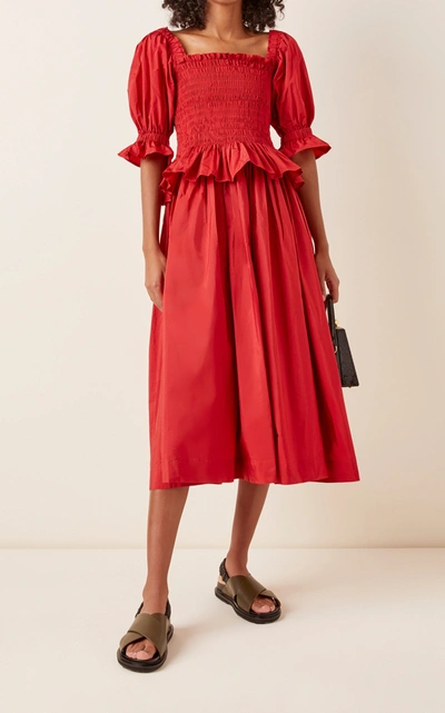 Shop Molly Goddard Mackenzie Smocked Taffeta Top In Red